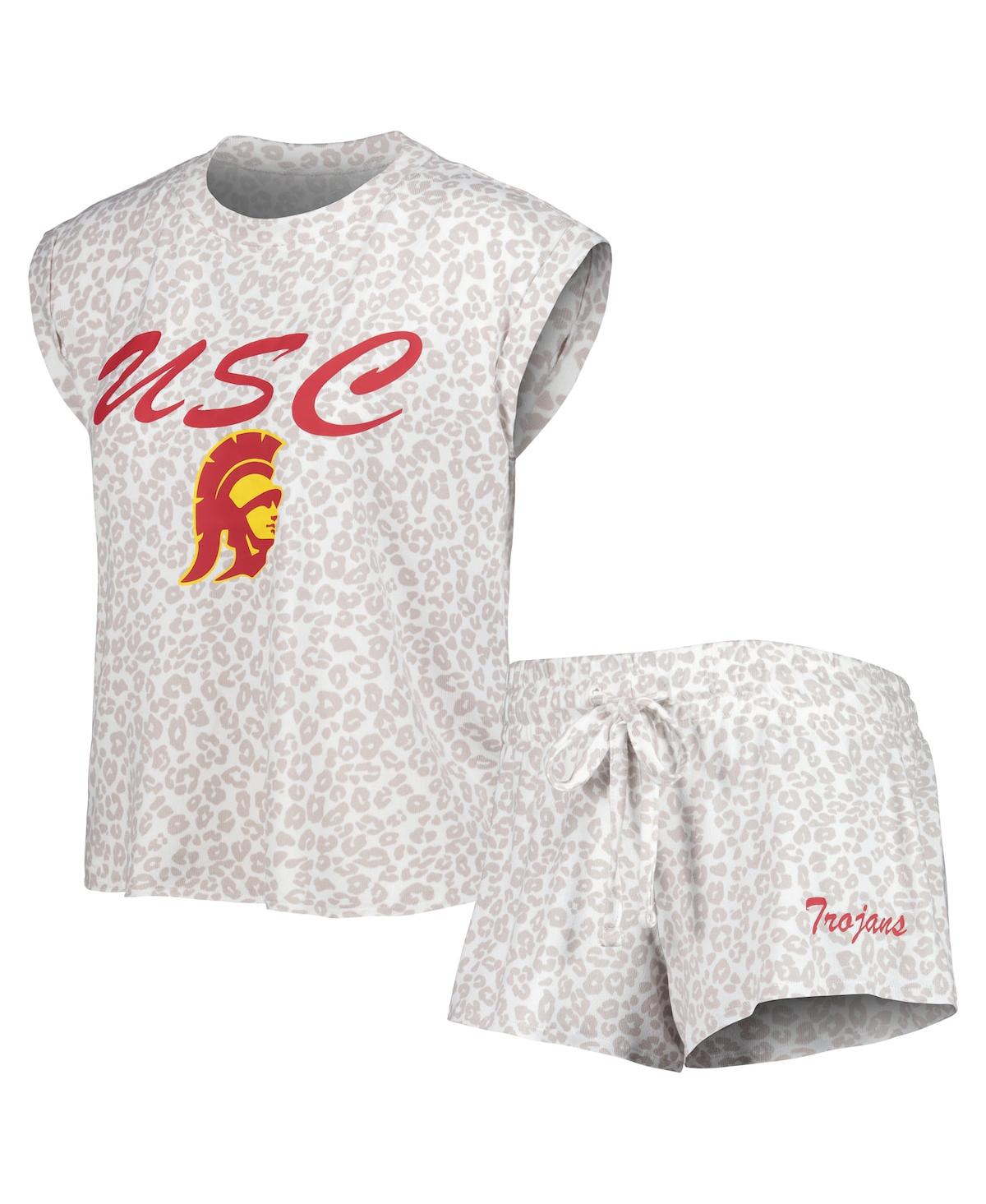 Concepts Sport Women's  Cream Usc Trojans Montana T-shirt And Shorts Sleep Set In Cream
