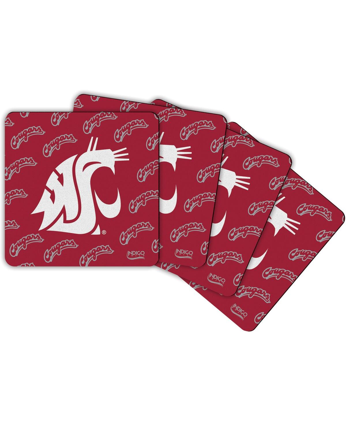 Indigo Falls Washington State Cougars Four-pack Square Repeat Coaster Set In Red