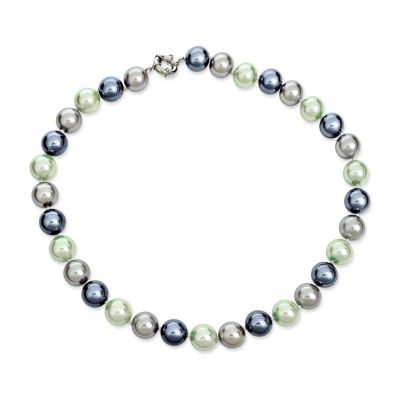 Hand Knotted Multi-Color Blue Grey Shell Imitation Pearl Strand Necklace 14MM