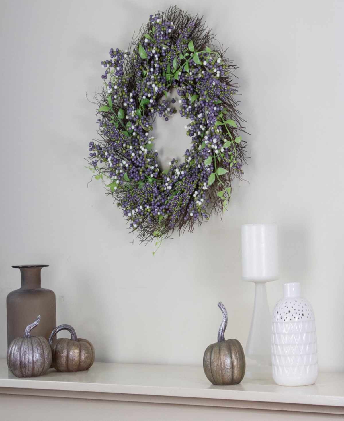 Mini Berry Artificial Thanksgiving Wreath Unlit - Purple
