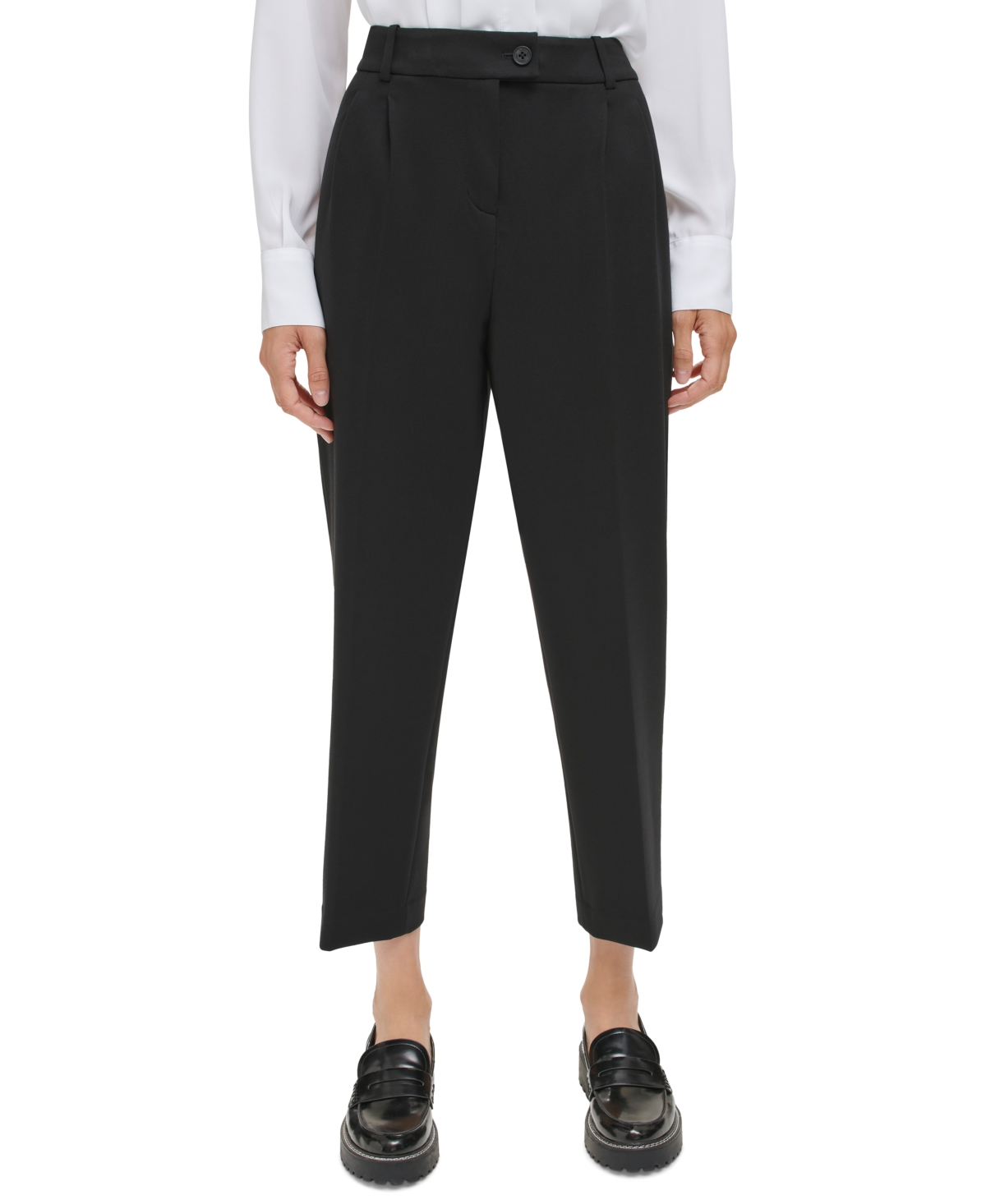 Calvin Klein Women's Pleat-front Cropped Pants In Black