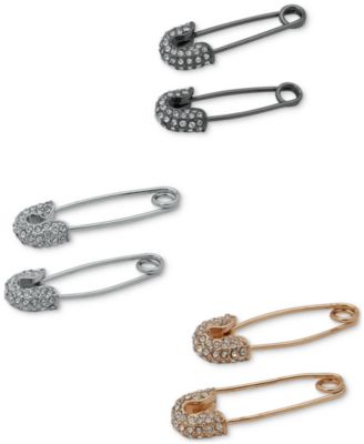 Pav&eacute; Safety Pin Drop Earrings