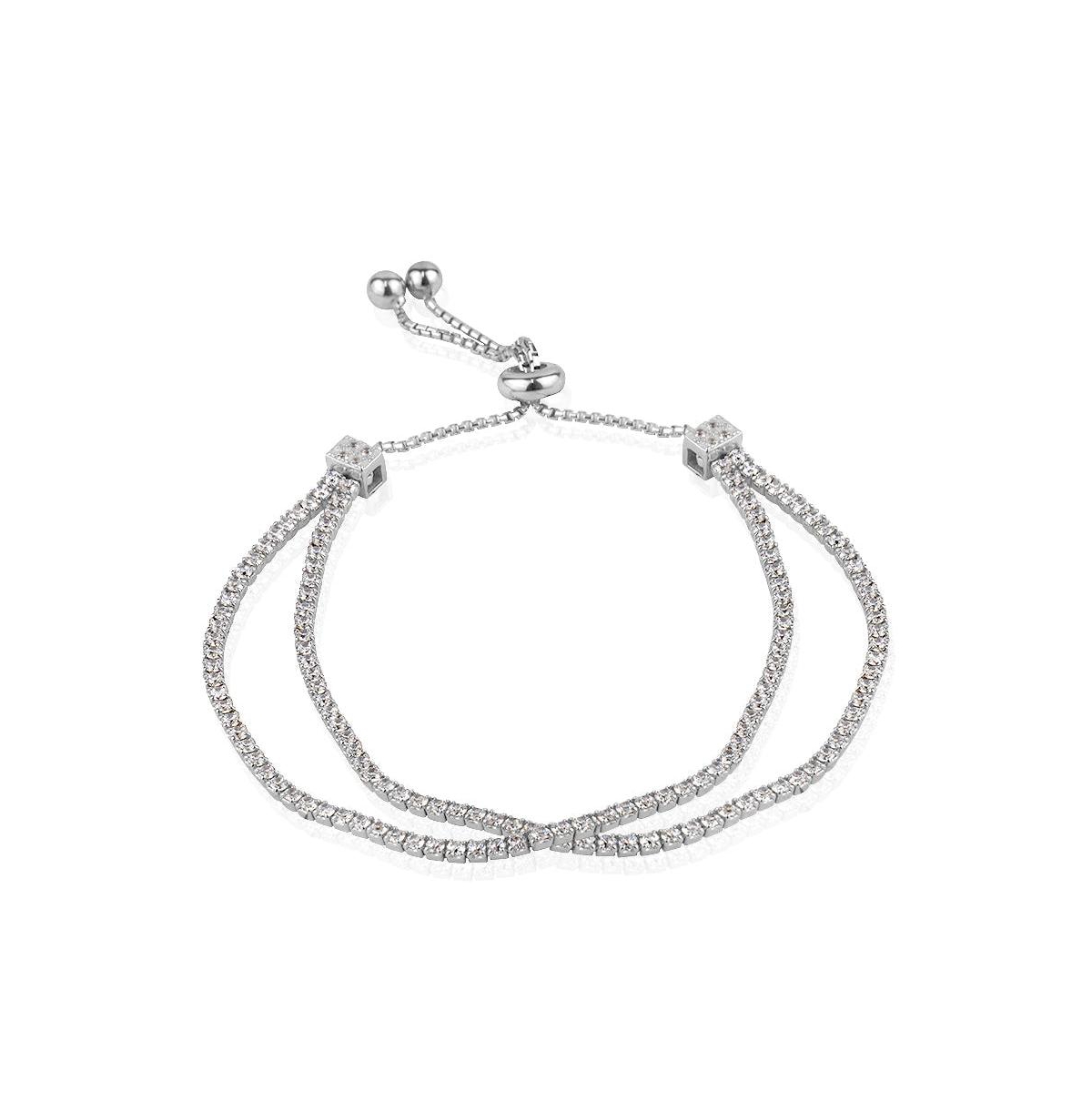5A Cubic Zirconia Double Strand Bracelet Silver - Silver