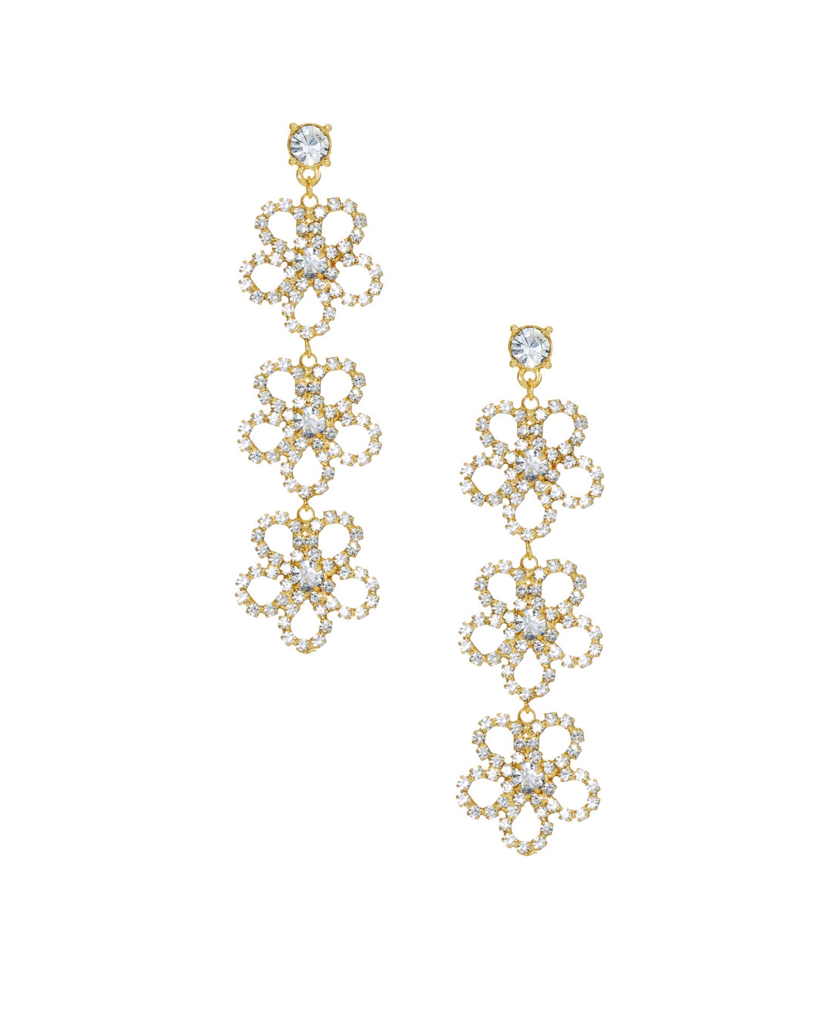 Flower Power Triple Drop 18K Gold Plated Earrings - Gold