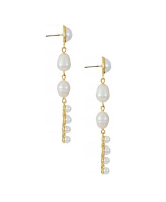 Freshwater Pearl Cross 18K Gold Plated Drop Earrings