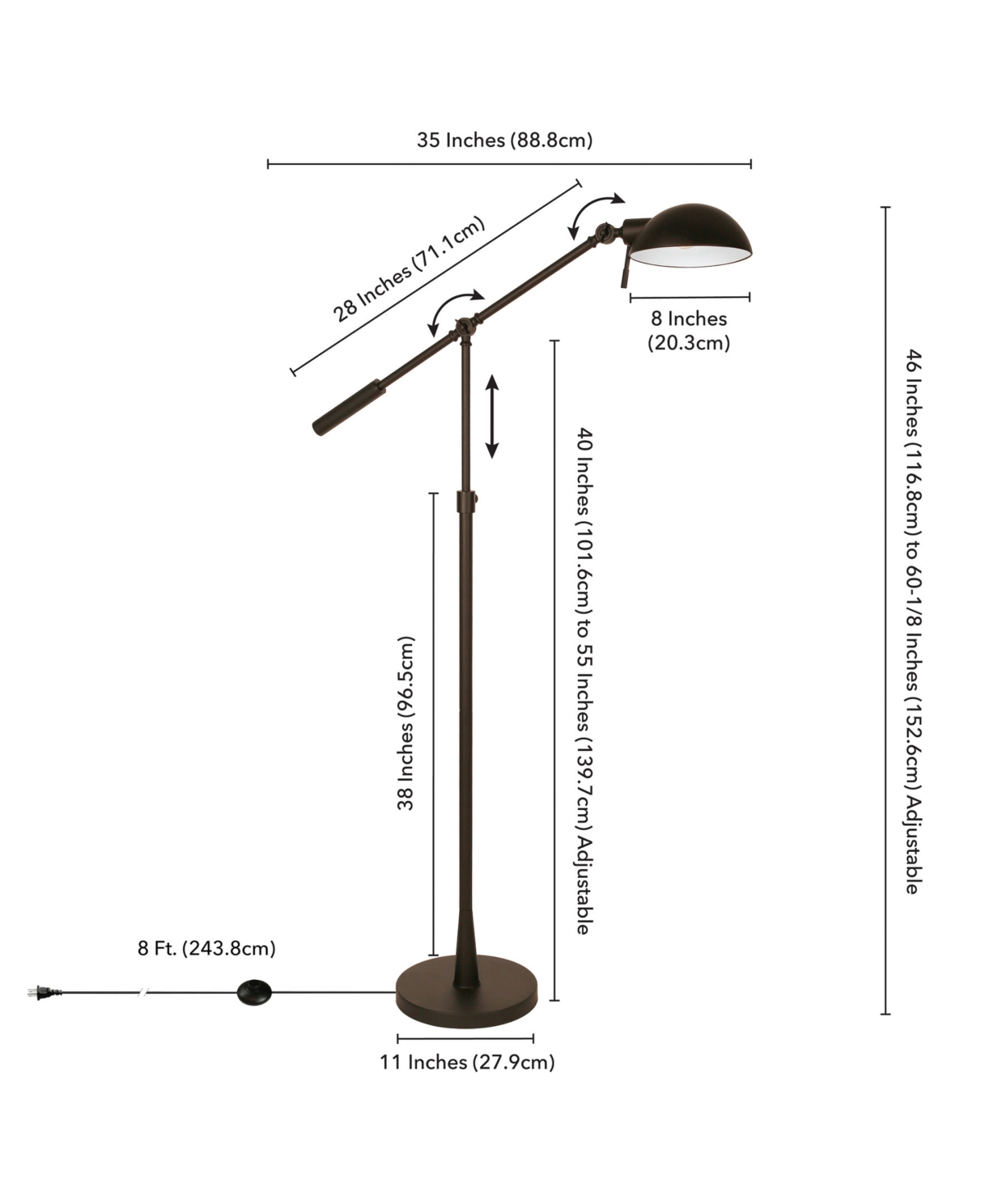 Hudson & Canal Dexter Metal Shade Height Adjustable and Tilting Floor Lamp