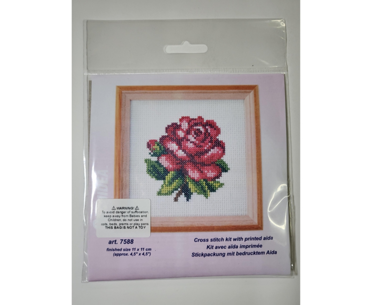 Stamped Cross stitch kit "Red rose " 7588 - Assorted Pre-pack