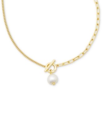 Cultured Freshwater Pearl (10 x 8mm) Split Chain Toggle 17" Pendant Necklace