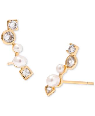 Kendra Scott - 14k Gold-Plate Cultured Freshwater Pearl (3 & 4mm) & Crystal Ear Climbers