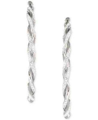 Crystal Pav&eacute; Twist Style Medium Hoop Earrings, 2"