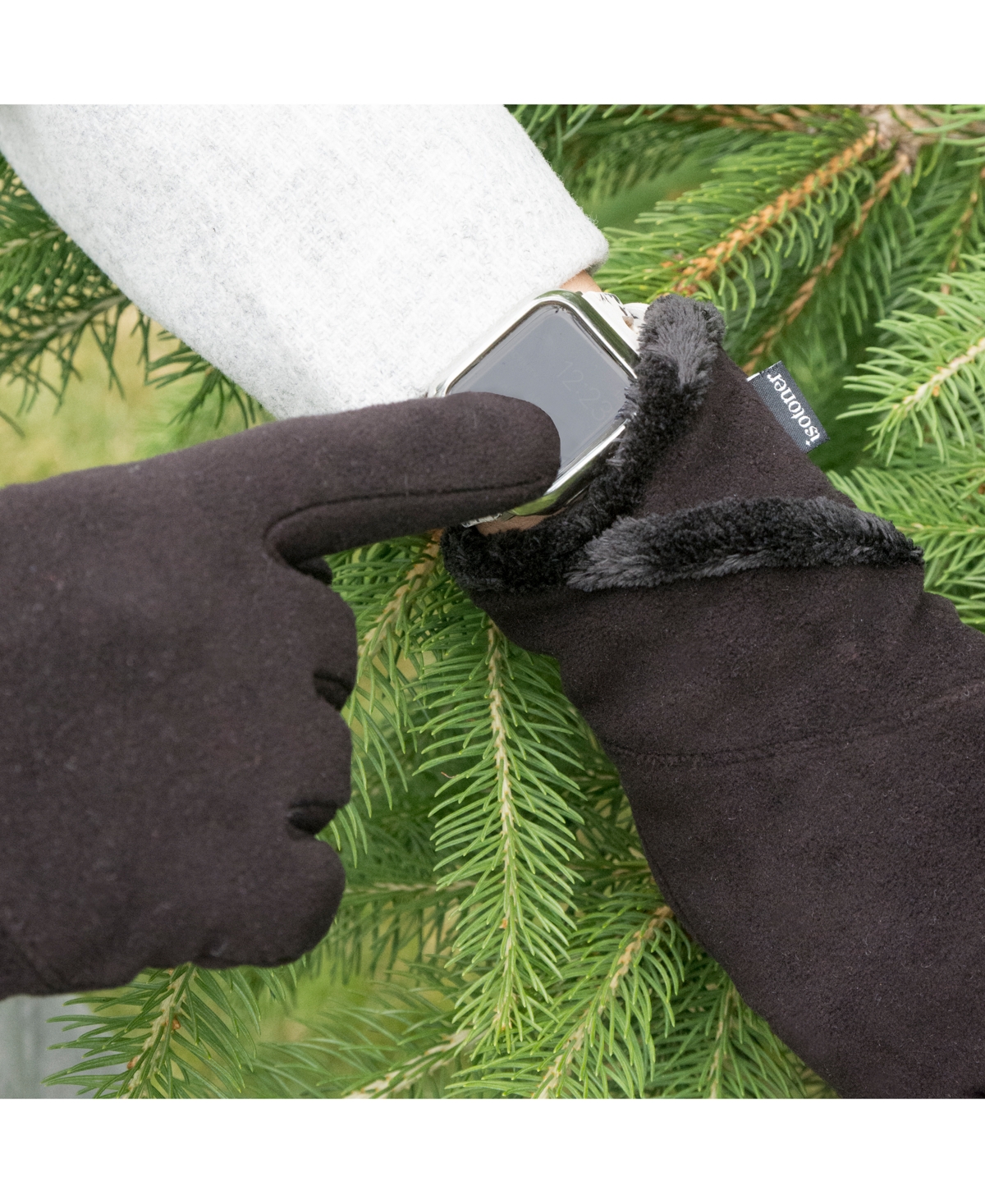 Isotoner Signature Women's Stretch Fleece Overlap Water-repellent Gloves In Black
