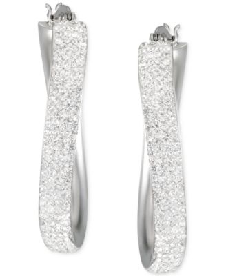 Crystal Pav&eacute; Wavy Oval Hoop Earrings