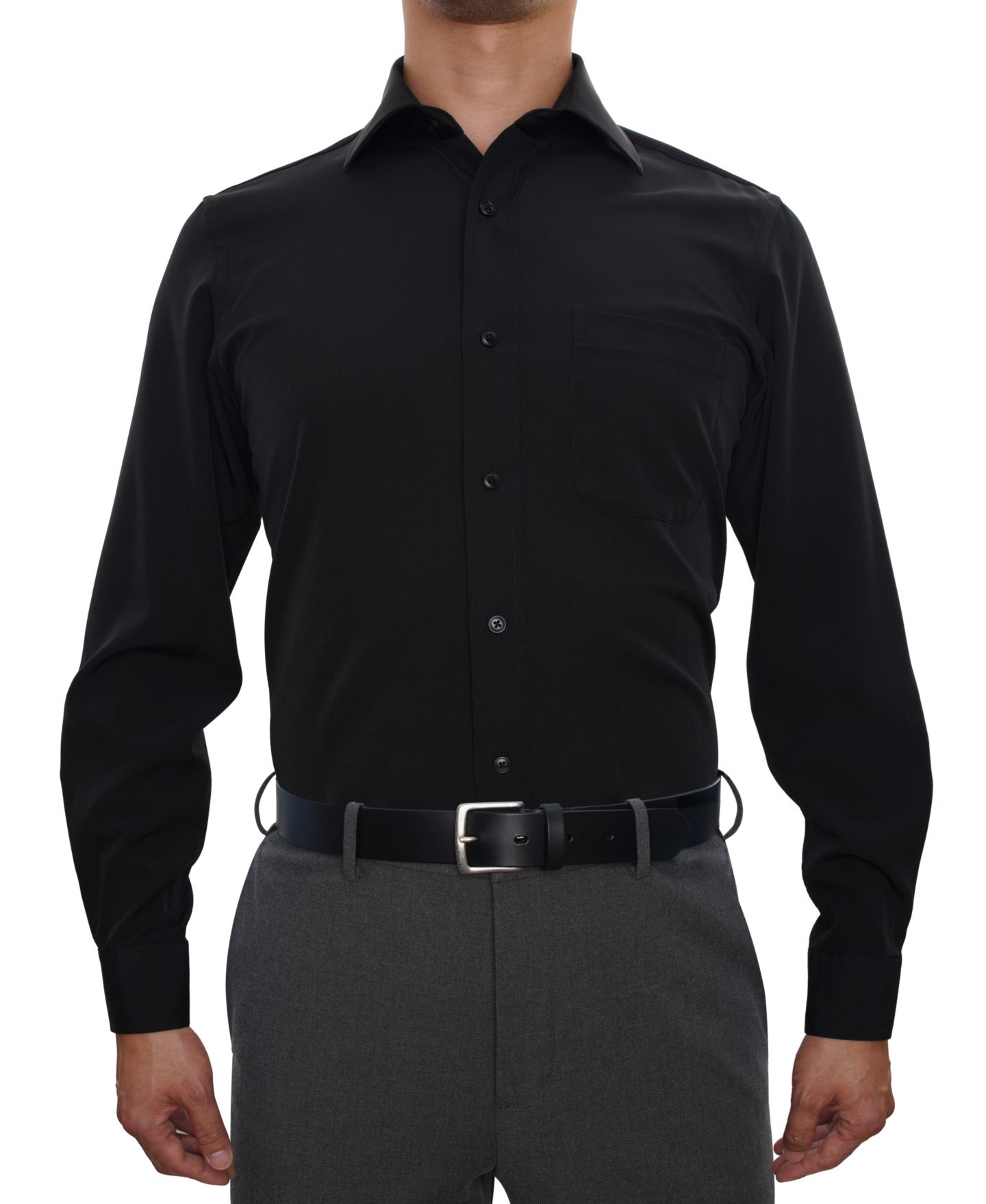 Мужская рубашка NOBLESON Men Classic-Fit Solid Color Dress Shirt, цвет: Чёрный — фото 1