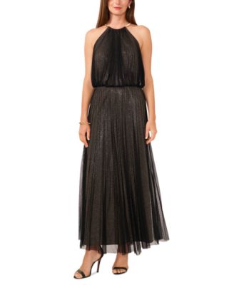 MSK - Women's Halter Blouson Pleated Formal Dress