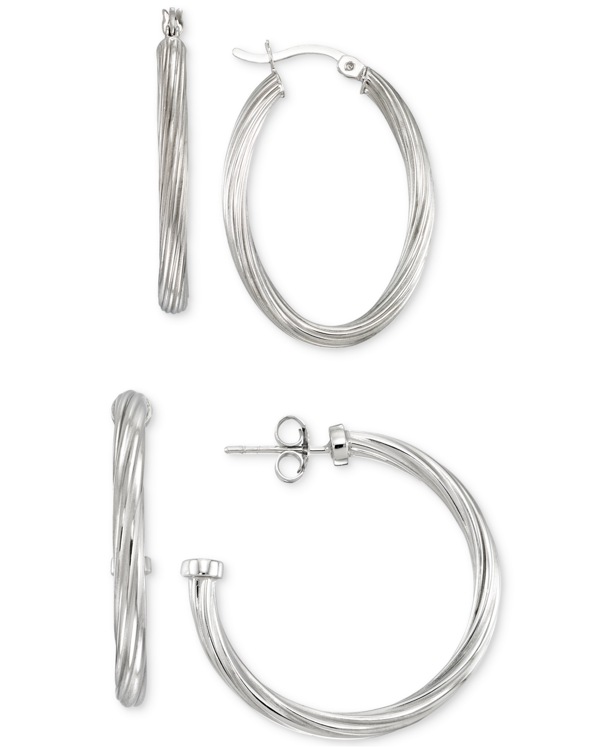 Set of Two Rope Hoop Earrings in 14k Gold Vermeil (Also in Sterling - Silver