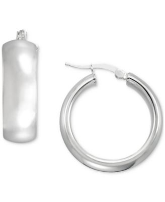 Wide Polished Small Hoop Earrings in 14k Gold-Plated Sterling Silver, 20mm