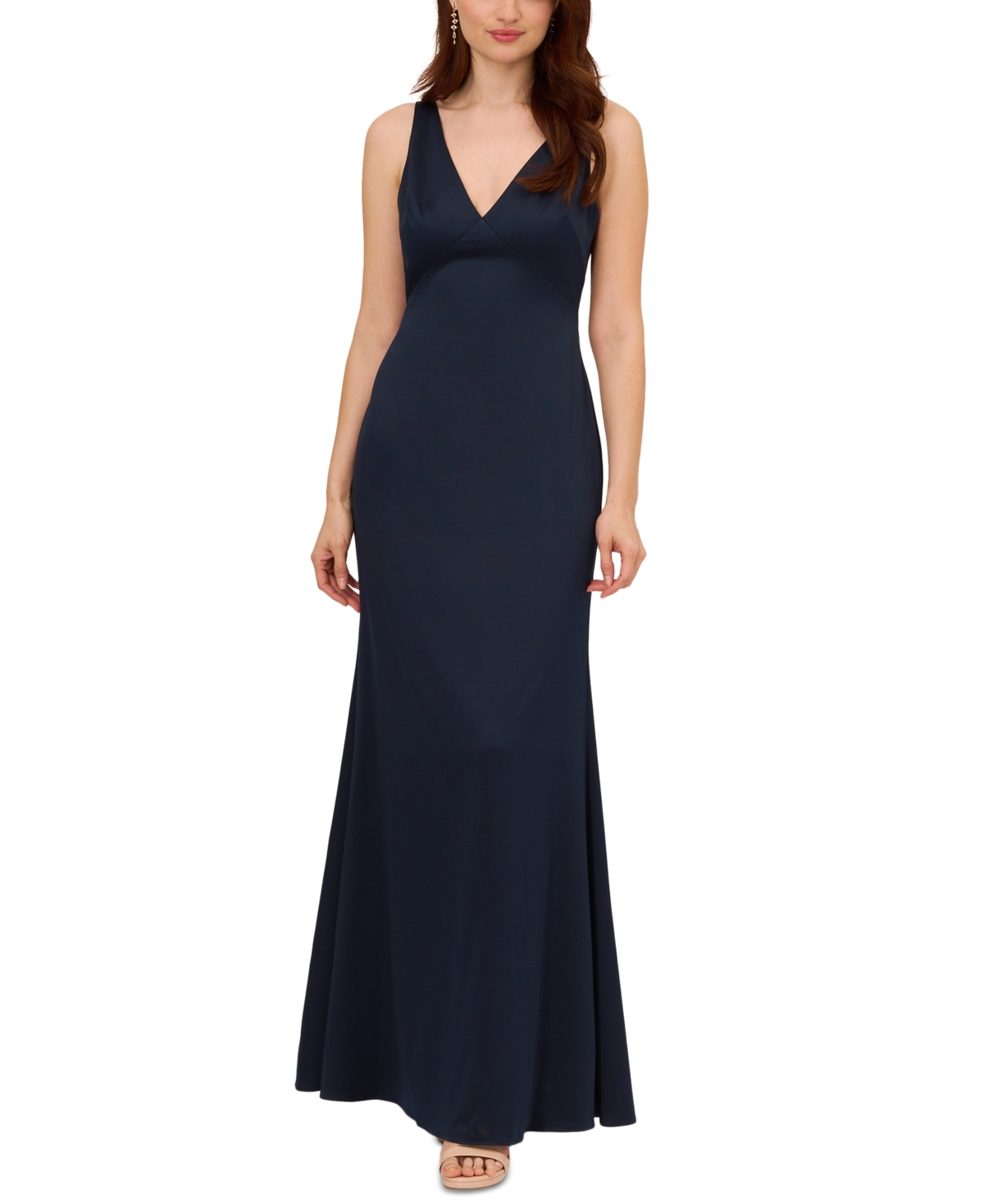 Adrianna Papell Women's Lace-trim Cowl-back Mermaid Gown In Dark Navy