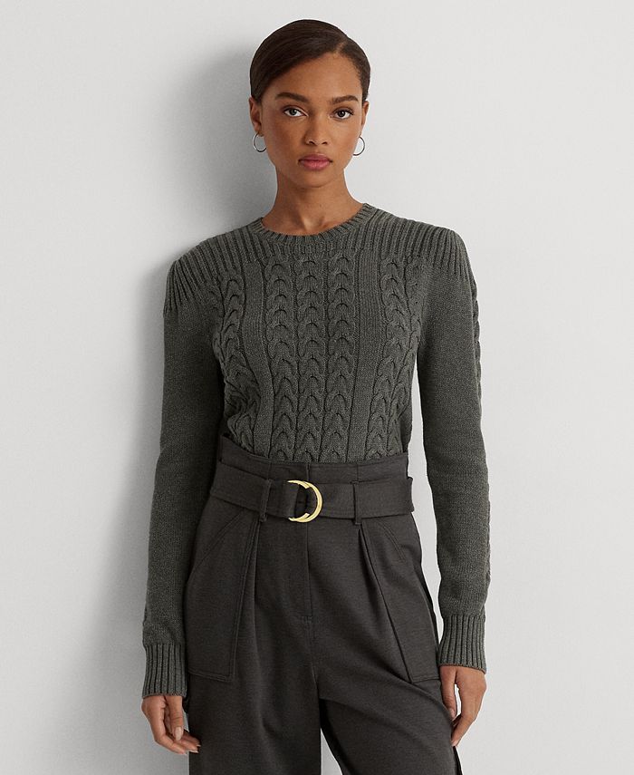 Lauren Ralph Lauren Women's Cable-Knit Puff-Sleeve Sweater - Macy's