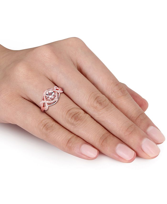 Macy's - Morganite (4/5 ct. t.w.) and Diamond (1/5 ct. t.w.) Halo Crossover Ring in Rose Gold Over Silver
