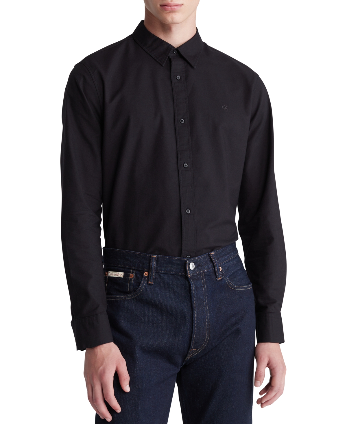 Calvin Klein Men's Solid Button-front Oxford Shirt In Black Beauty