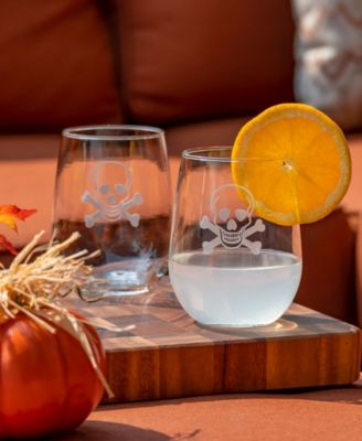 Skull and Crossbones Stemless Wine Tumbler 17oz - Set of 4 Glasses