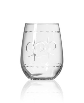 Fleur De Lis Stemless Wine Tumbler 17oz - Set of 4 Glasses