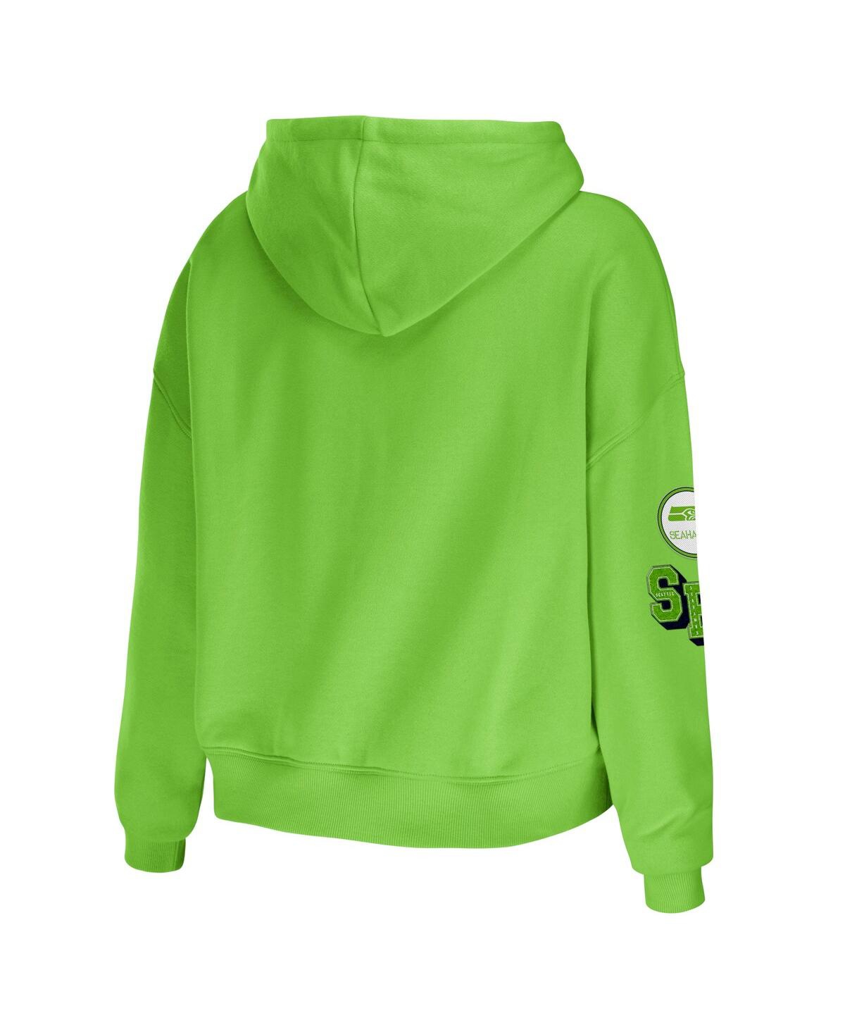 Shop Wear By Erin Andrews Women's  Neon Green Seattle Seahawks Modest Cropped Pullover Hoodie