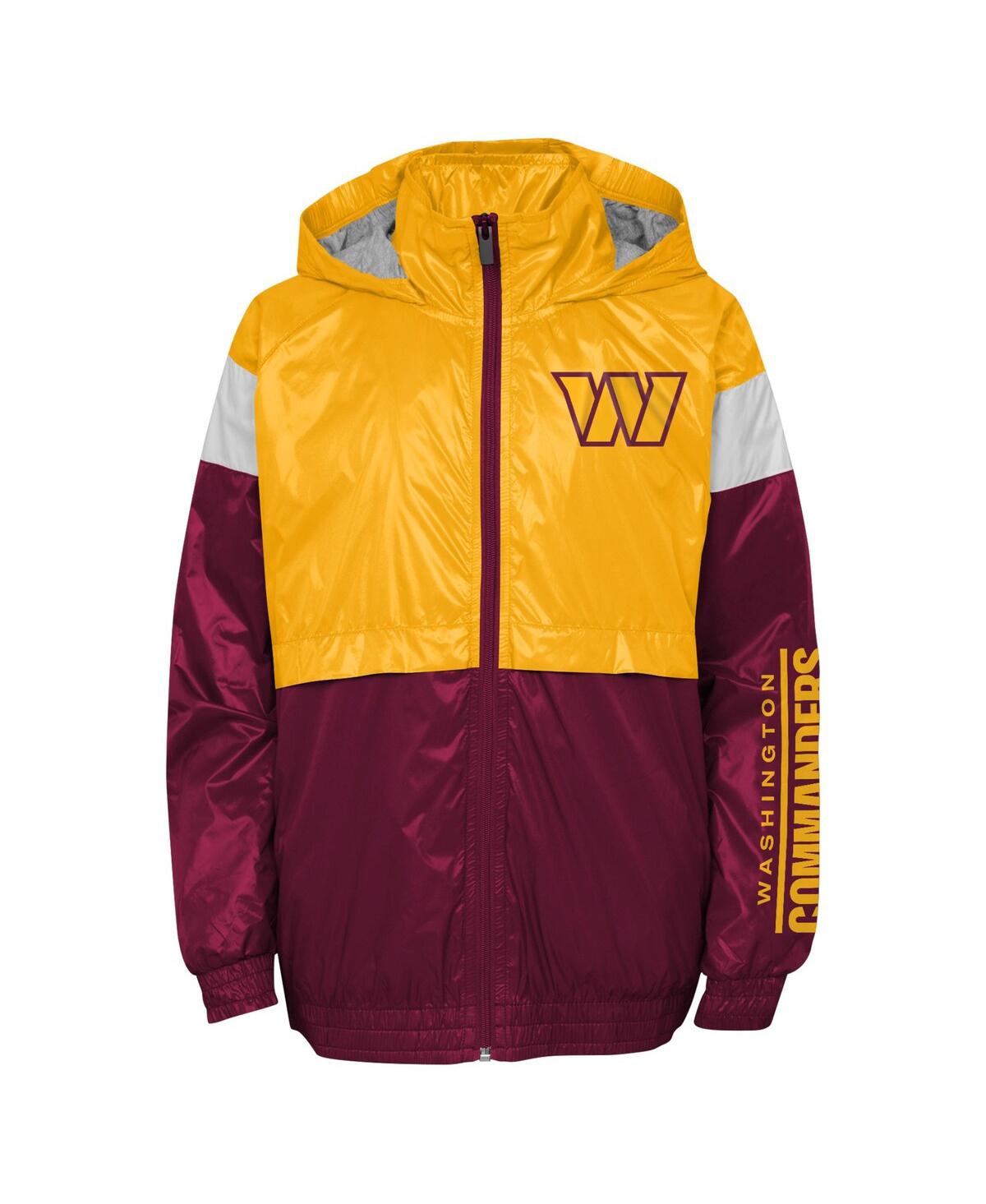 Shop Outerstuff Big Boys Gold, Burgundy Washington Commanders Goal Line Stance Full-zip Hoodie Windbreaker Jacket In Gold,burgundy