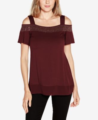 Women's Embellished Cold-Shoulder Top