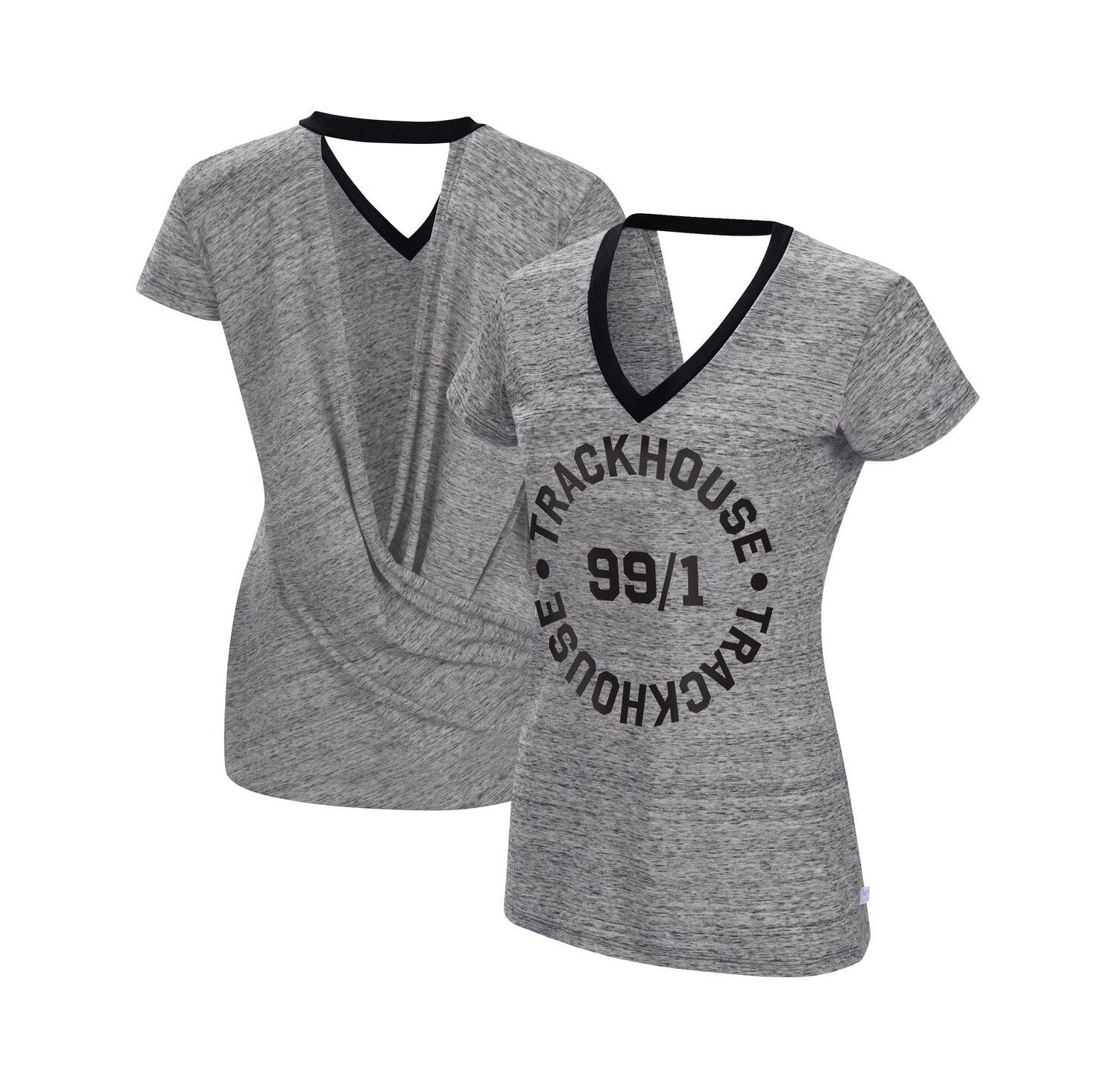 Women's Heather Black TRACKHOUSE RACING Halftime Back Wrap T-shirt