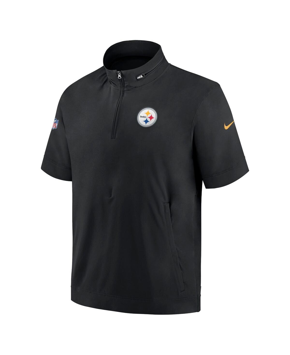 Shop Nike Men's  Black Pittsburgh Steelers Sideline Coach Short Sleeve Hoodie Quarter-zip Jacket