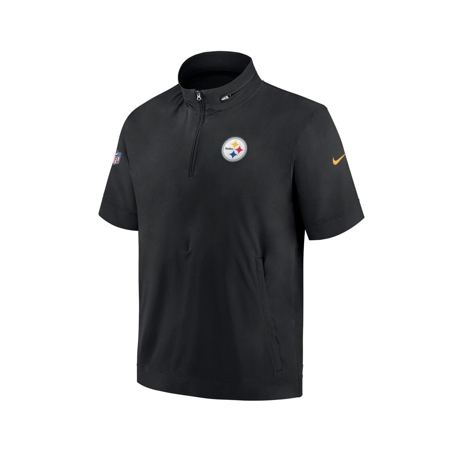 Men's Black Pittsburgh Steelers Sideline Coach Short Sleeve Hoodie Quarter-Zip Jacket