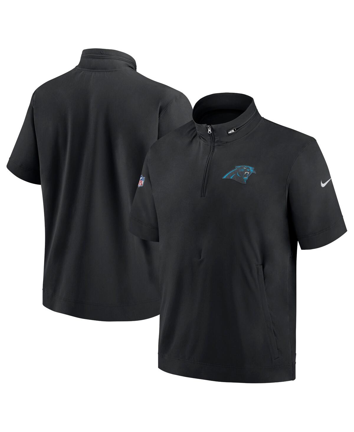 Nike Men's  Black Carolina Panthers Sideline Coach Short Sleeve Hoodie Quarter-zip Jacket