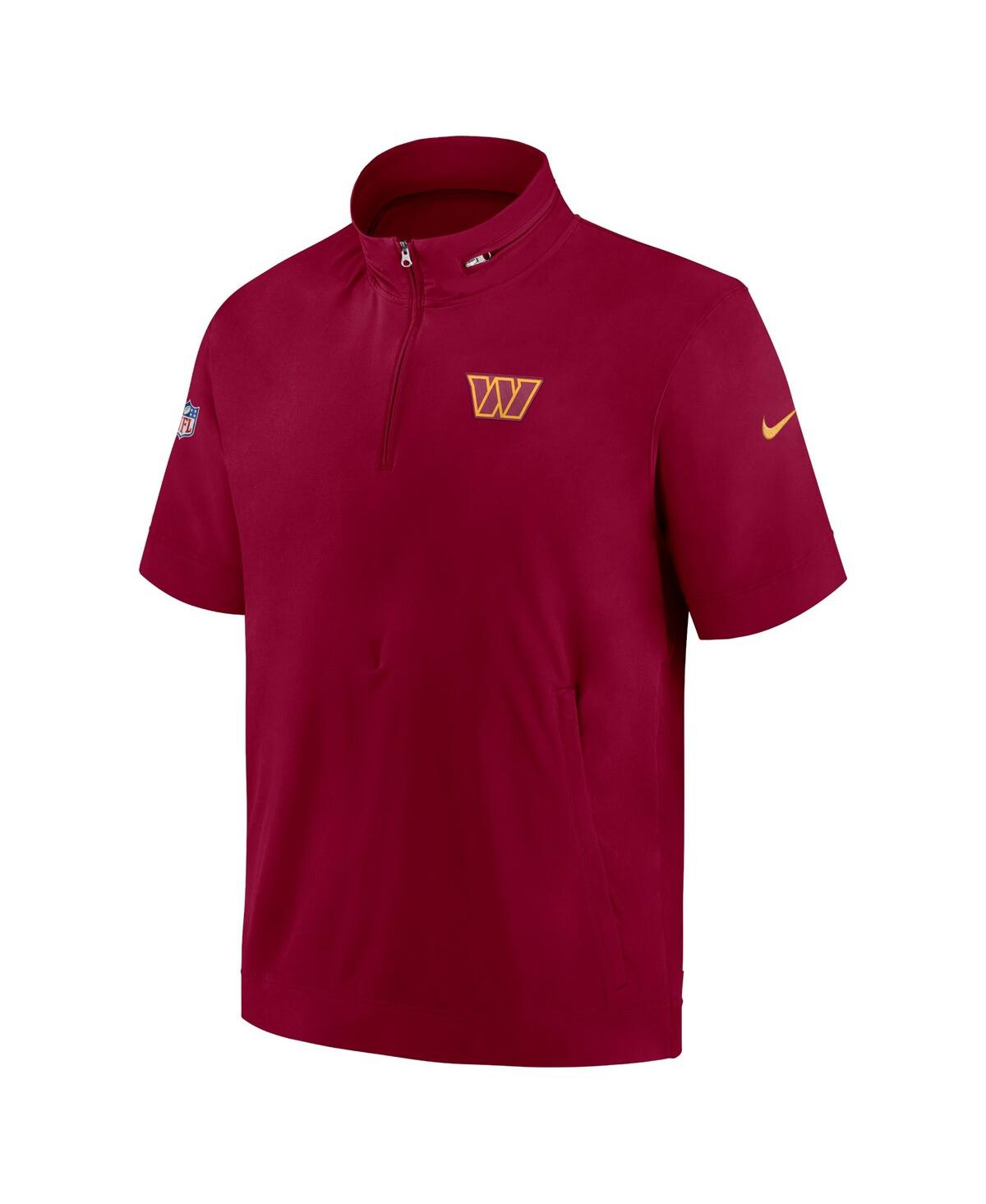 Shop Nike Men's  Burgundy Washington Commanders Sideline Coach Short Sleeve Hoodie Quarter-zip Jacket
