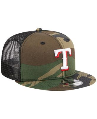 Men's Camo Texas Rangers Woodland Camo Trucker 9FIFTY Snapback Hat