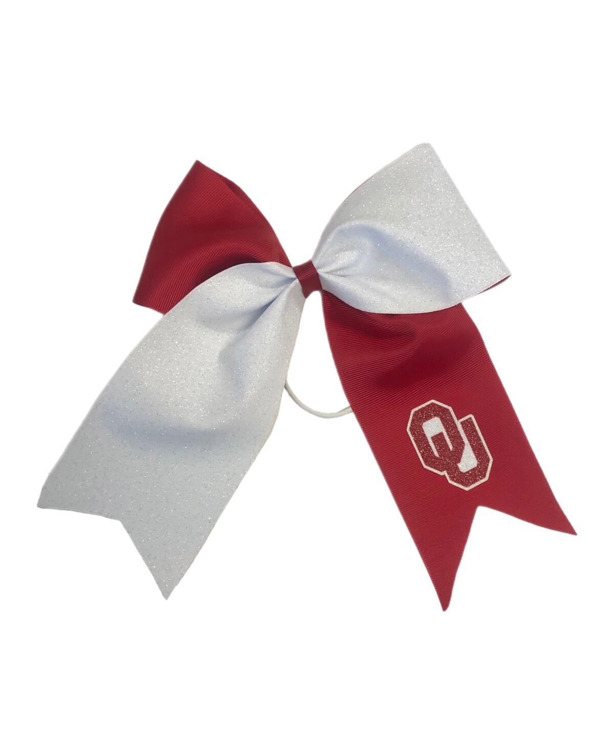 Shop Usa Licensed Bows Women's Oklahoma Sooners Jumbo Glitter Bow With Ponytail Holder In Crimson