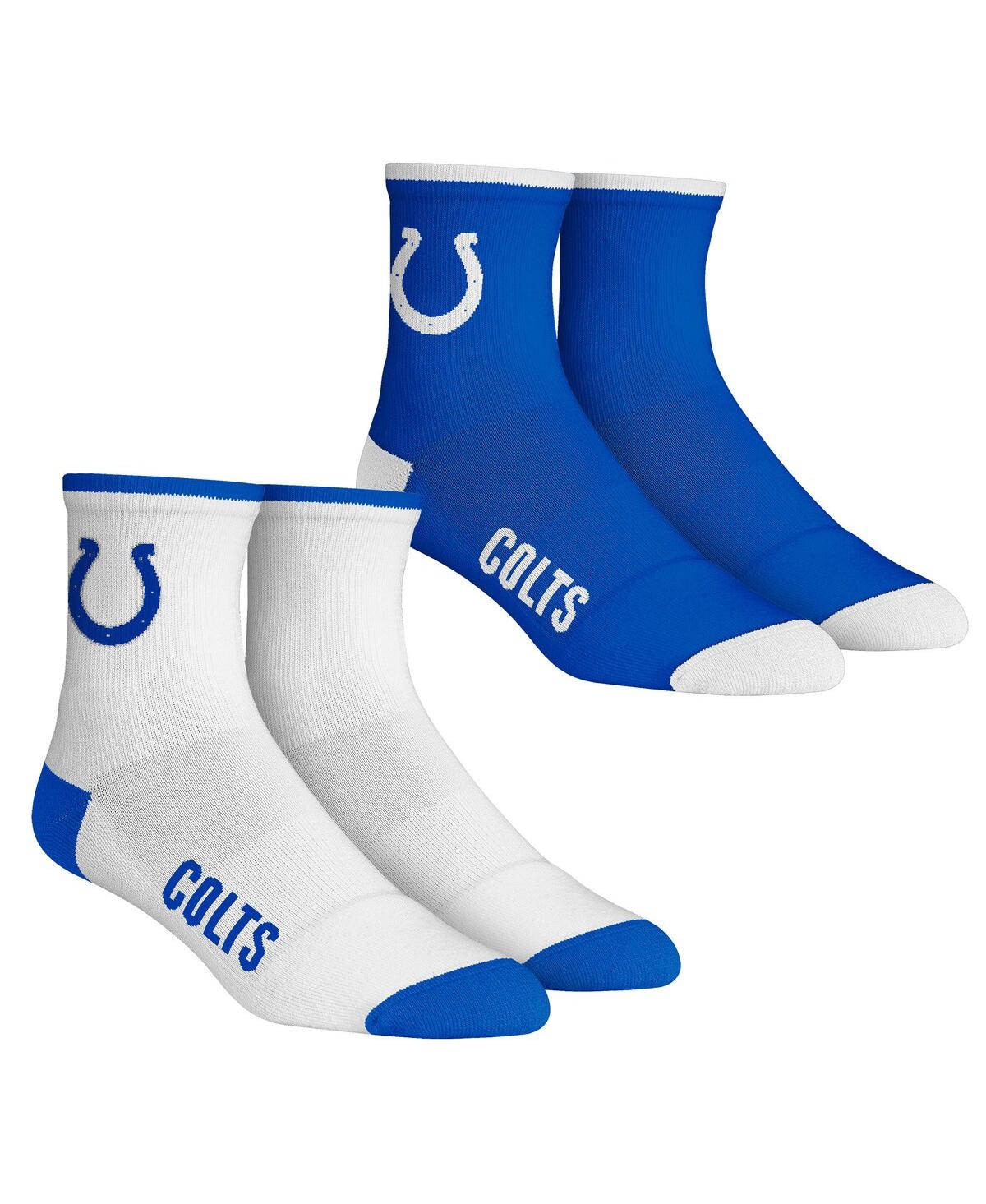 Rock 'em Kids' Youth Boys And Girls  Socks Indianapolis Colts Core Team 2-pack Quarter Length Sock Set In White,blue