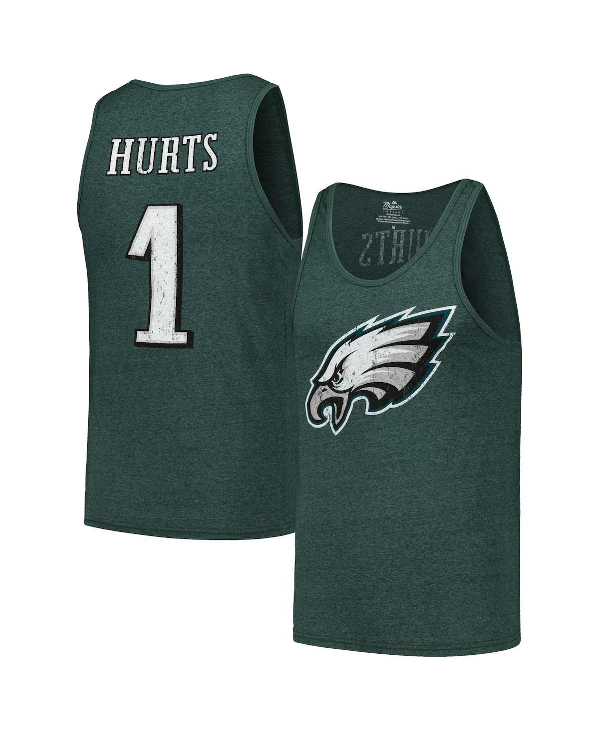 Men's Majestic Threads Jalen Hurts Midnight Green Philadelphia Eagles Player Name and Number Tri-Blend Tank Top - Midnight Green