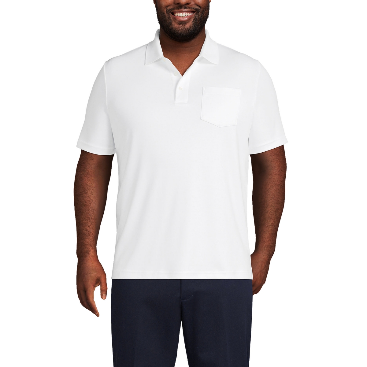 Big & Tall Short Sleeve Super Soft Supima Polo Shirt with Pocket - White