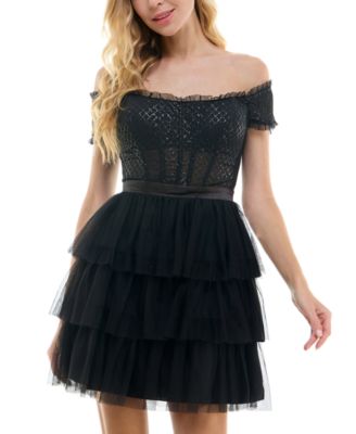 Macy's off the shoulder black dress online