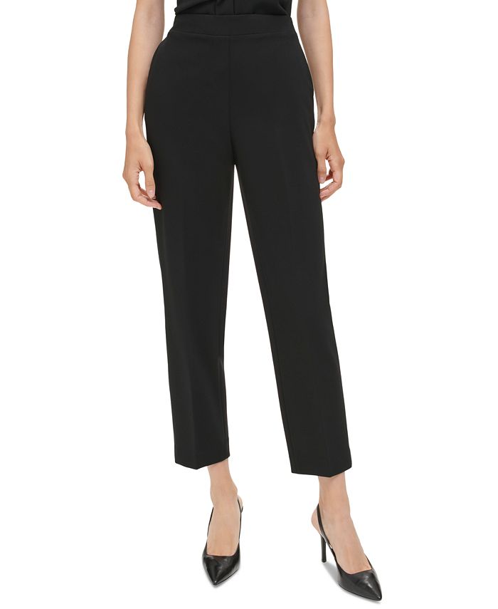Calvin Klein Petite Elastic-Back Cropped Mid-Rise Pants - Macy's