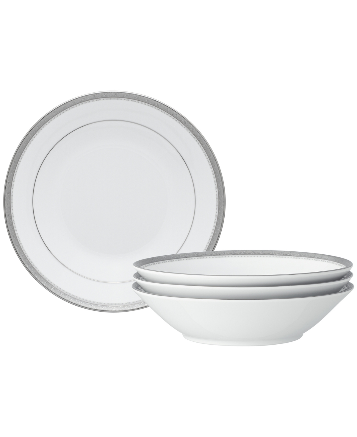Noritake Charlotta Platinum 4 Piece 7.5" Soup Bowls Set, 12 Oz, Service For 4 In White