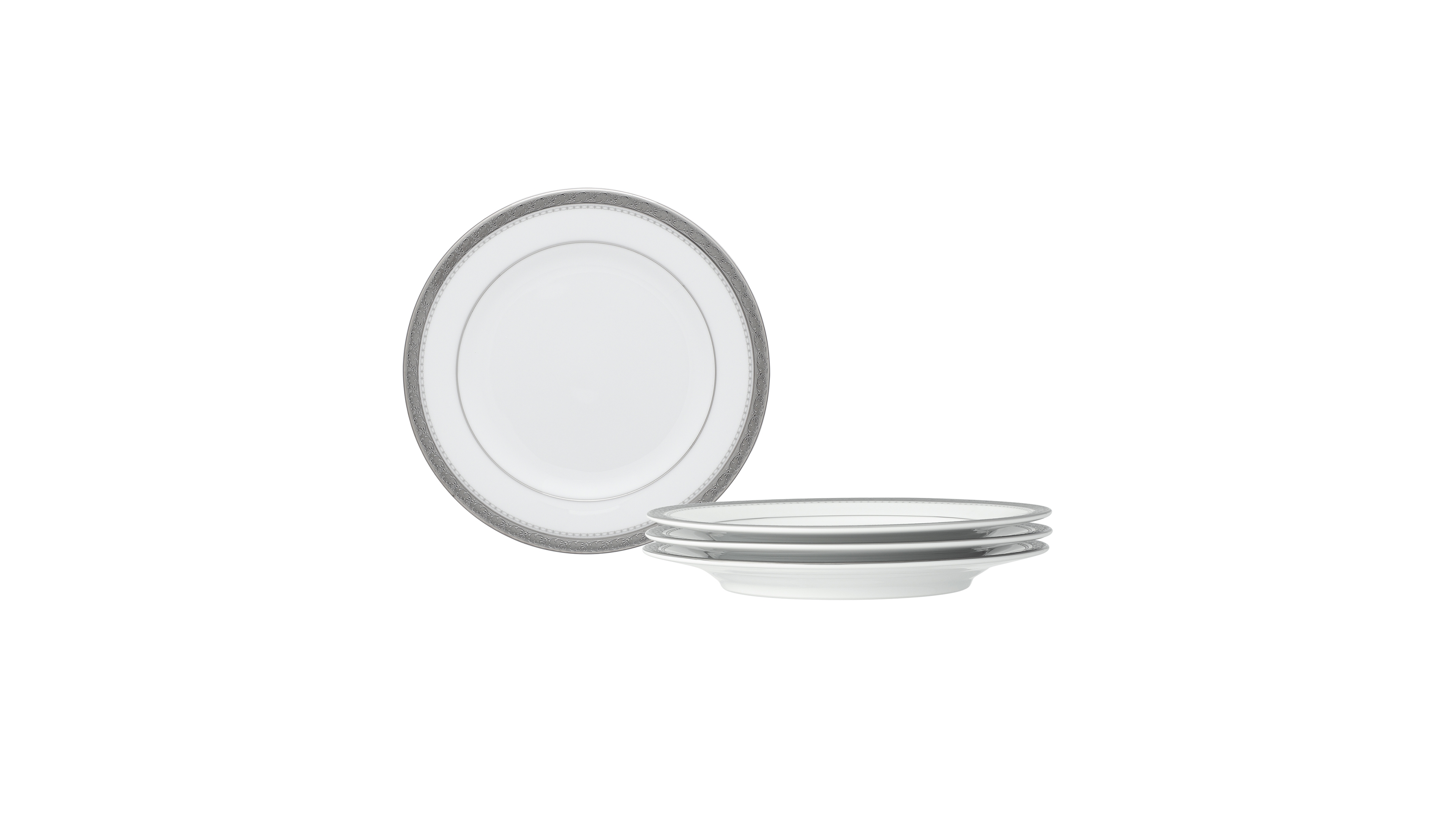 Noritake Charlotta Platinum 4 Piece Bread Butter and Appetizer Plates Set, Service for 4