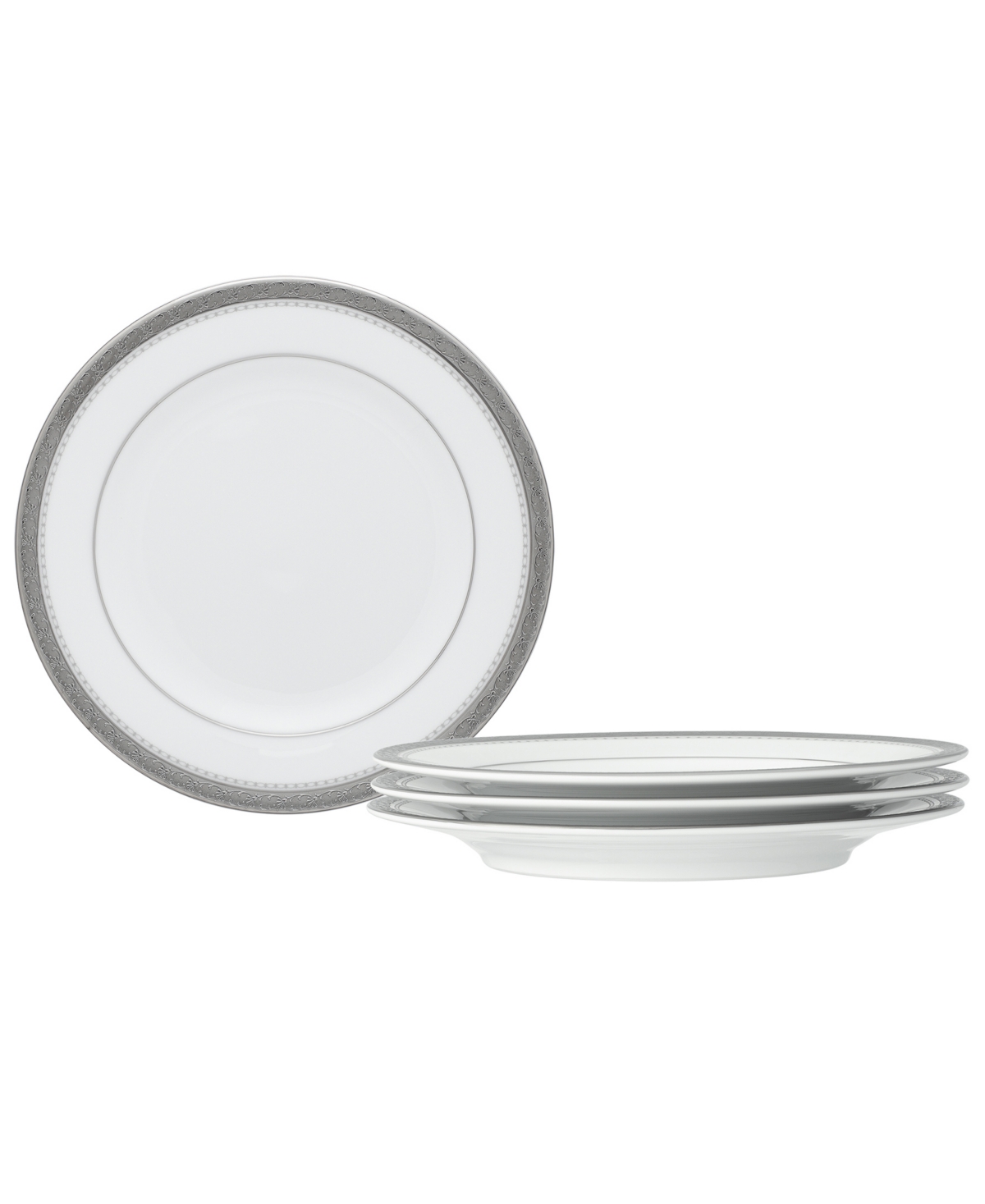 Noritake Charlotta Platinum 4 Piece Bread Butter And Appetizer Plates Set, Service For 4 In White