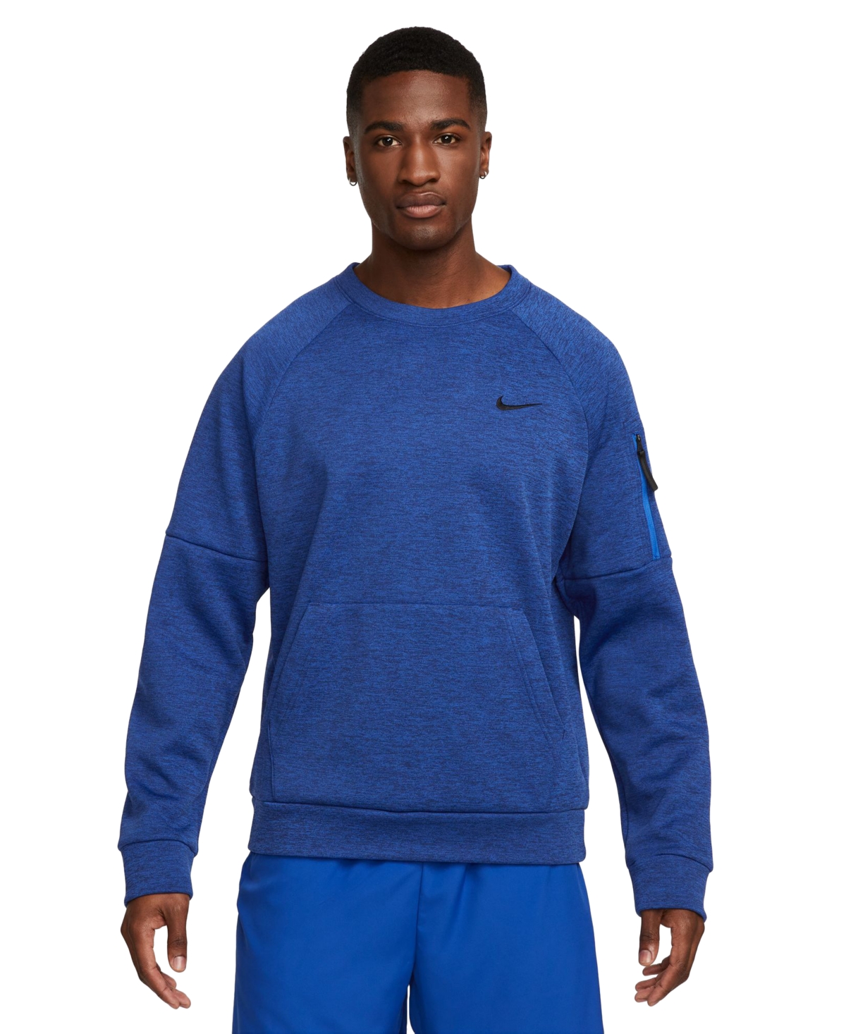 Shop Nike Men's Therma-fit Crewneck Long-sleeve Fitness Shirt In Blue Void,black