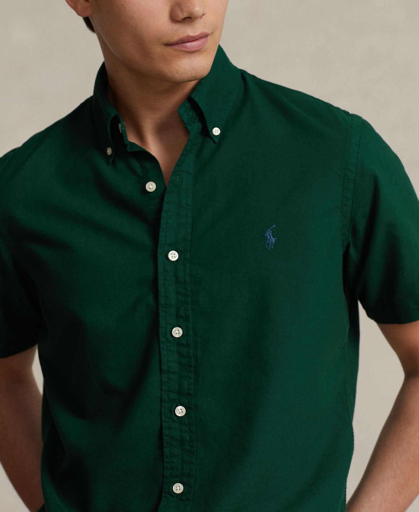 Мужская рубашка Polo Ralph Lauren Cotton Classic-Fit Garment-Dyed Oxford, цвет: Мох — фото 3