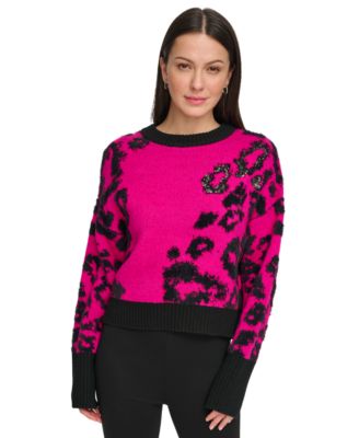 Women's Animal-Pattern Textured Contrast Sweater