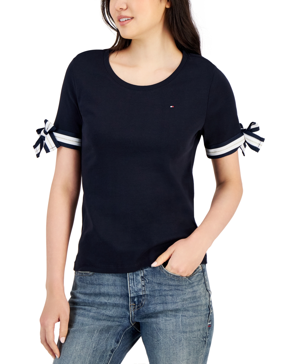 Tommy Hilfiger Women's Cotton Striped Tie-Sleeve Top