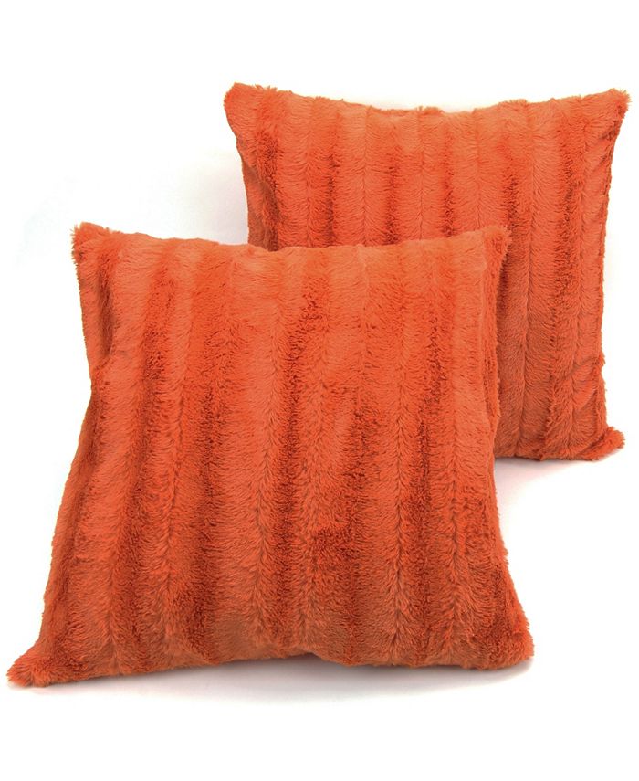 Cheer Collection Faux Fur Pillows - Decorative Throw Pillows for Couch &  Bed - Machine Washable - 18 x 18 - Rust (Set of 2)