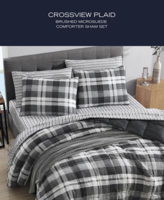 Cross View Plaid Brushed Micro Suede 3 Piece Comforter Set, Full/Queen
